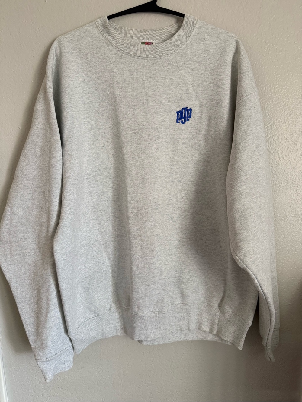 Fruit of the Loom Gray Crewneck with Blue Embroidered Logo